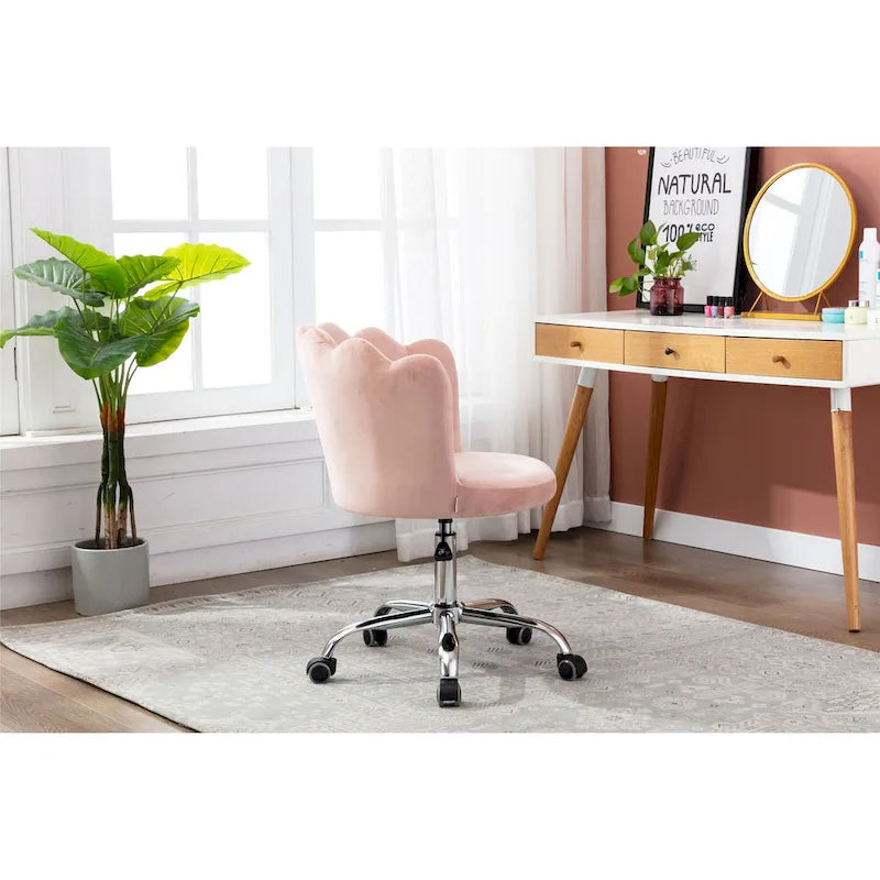 Velvet Upholstered Adjustable Height Swivel Home Office Chair