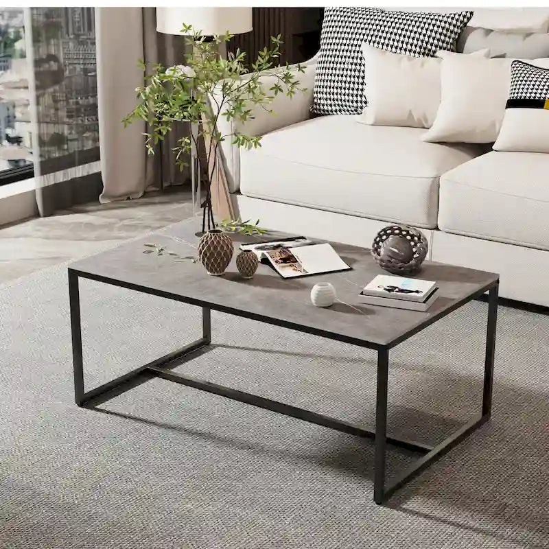 Frame Coffee Table Rectangular Cocktail Table Marble Metal Sofa Table