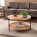 SEI Furniture Vaquero Mid Century Modern Round Wood Grain Two Tier Coffee Table