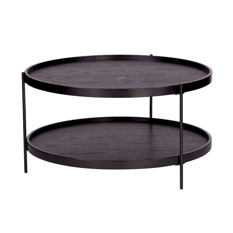 SEI Furniture Vaquero Mid Century Modern Round Wood Grain Two Tier Coffee Table