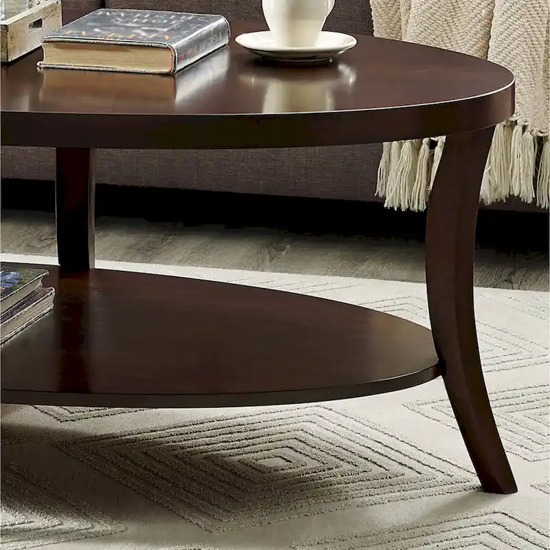 Perth Espresso Round End Table with Shelf