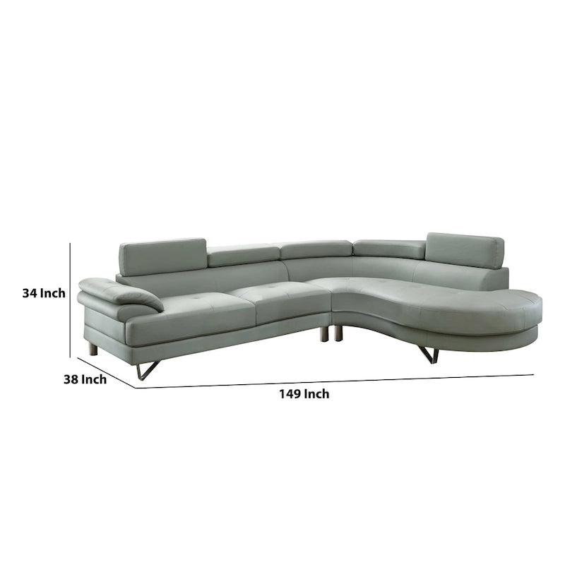 Faux Leather 2 Piece Sectional In Gray