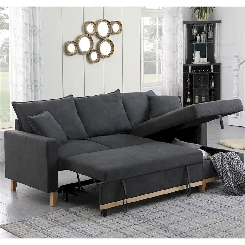 Woven Reversible Sleeper Sectional Sofa with Storage Chaise