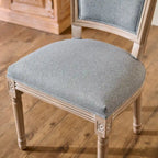 Set of 2 French Side Chairs with Carved Wood Legs & Linen Upholstery