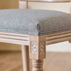 Set of 2 French Side Chairs with Carved Wood Legs & Linen Upholstery