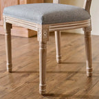 Set of 2 French Side Chairs with Carved Wood Legs & Linen Upholstery