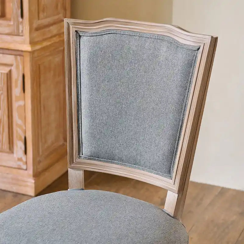 Set of 2 French Side Chairs with Carved Wood Legs & Linen Upholstery