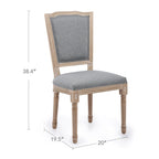 Set of 2 French Side Chairs with Carved Wood Legs & Linen Upholstery