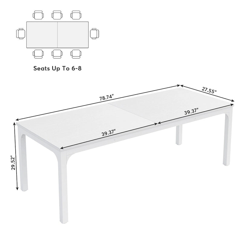 78.74 Inches Industrial Rectangular Dining Table with Heavy-Duty Metal Legs (Only Table)