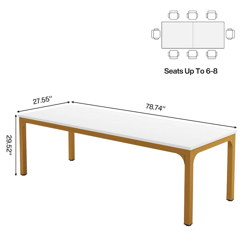 78.74 Inches Industrial Rectangular Dining Table with Heavy-Duty Metal Legs (Only Table)