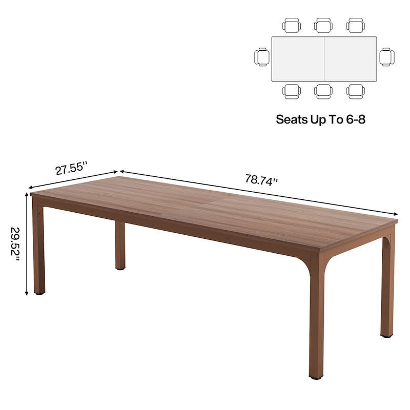 78.74 Inches Industrial Rectangular Dining Table with Heavy-Duty Metal Legs (Only Table)