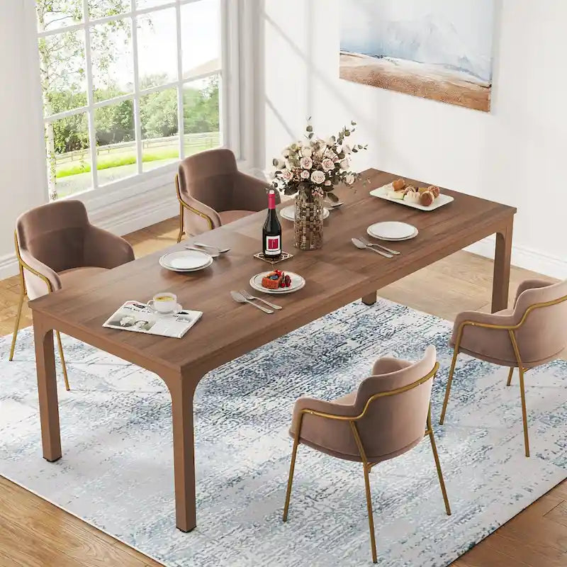 78.74 Inches Industrial Rectangular Dining Table with Heavy-Duty Metal Legs (Only Table)