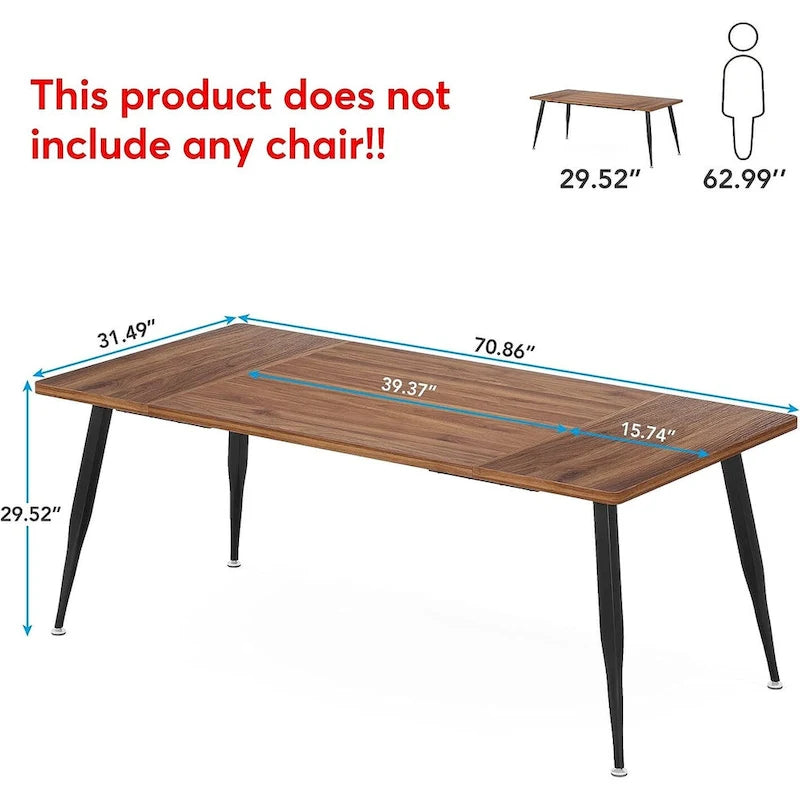 Industrial Dining Table for 6 to 8, Rectangular Kitchen Table