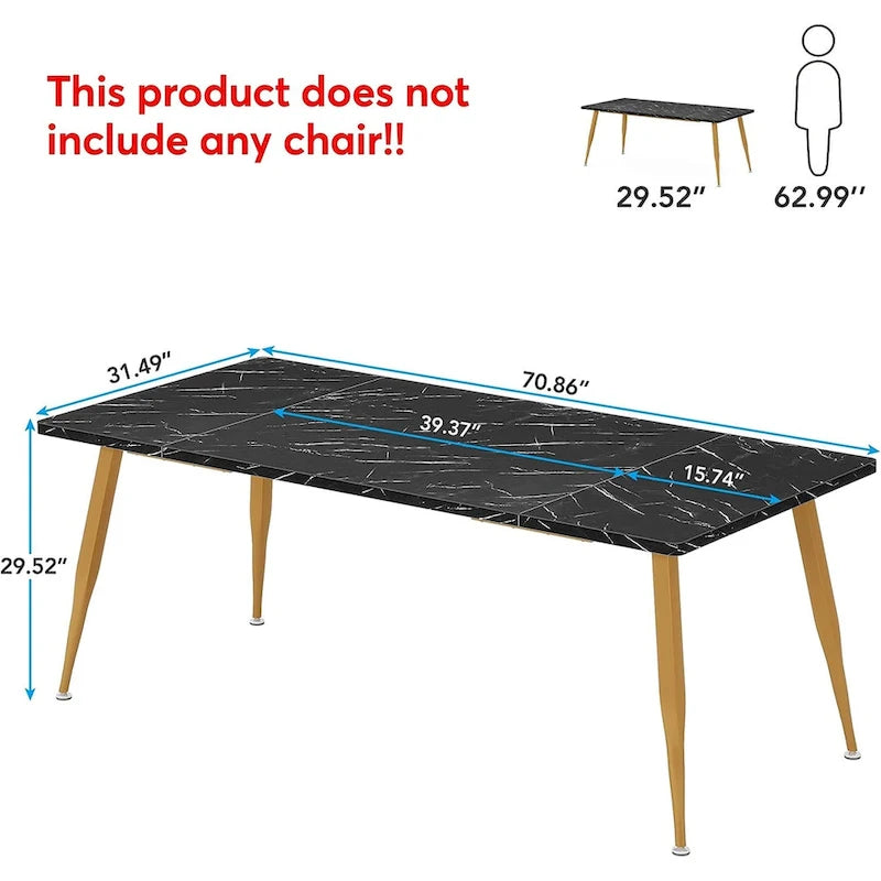 Industrial Dining Table for 6 to 8, Rectangular Kitchen Table
