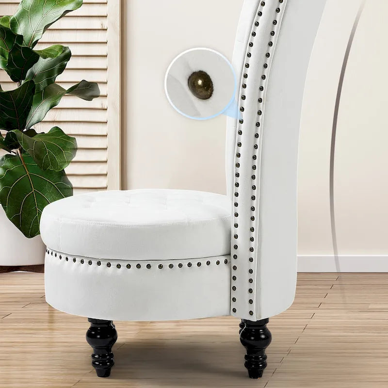 AVAWING High Back Throne Chair Velvet Armless Royal Accent Chair with Storage