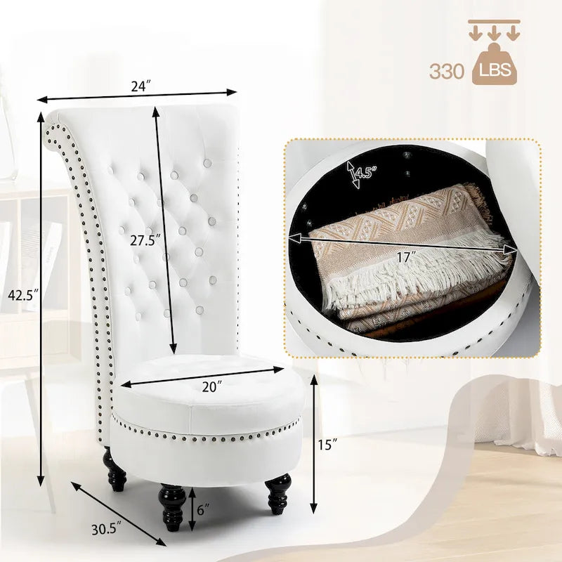 AVAWING High Back Throne Chair Velvet Armless Royal Accent Chair with Storage