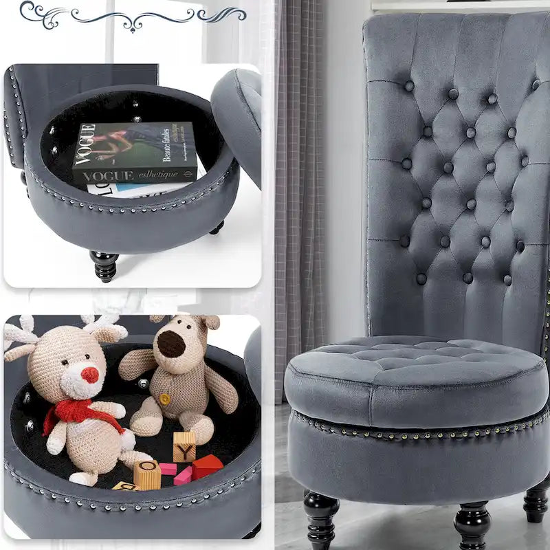 AVAWING High Back Throne Chair Velvet Armless Royal Accent Chair with Storage