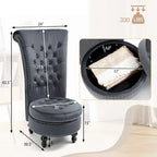 AVAWING High Back Throne Chair Velvet Armless Royal Accent Chair with Storage