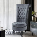 AVAWING High Back Throne Chair Velvet Armless Royal Accent Chair with Storage