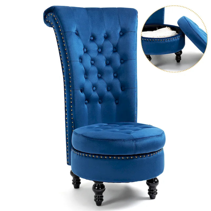 AVAWING High Back Throne Chair Velvet Armless Royal Accent Chair with Storage