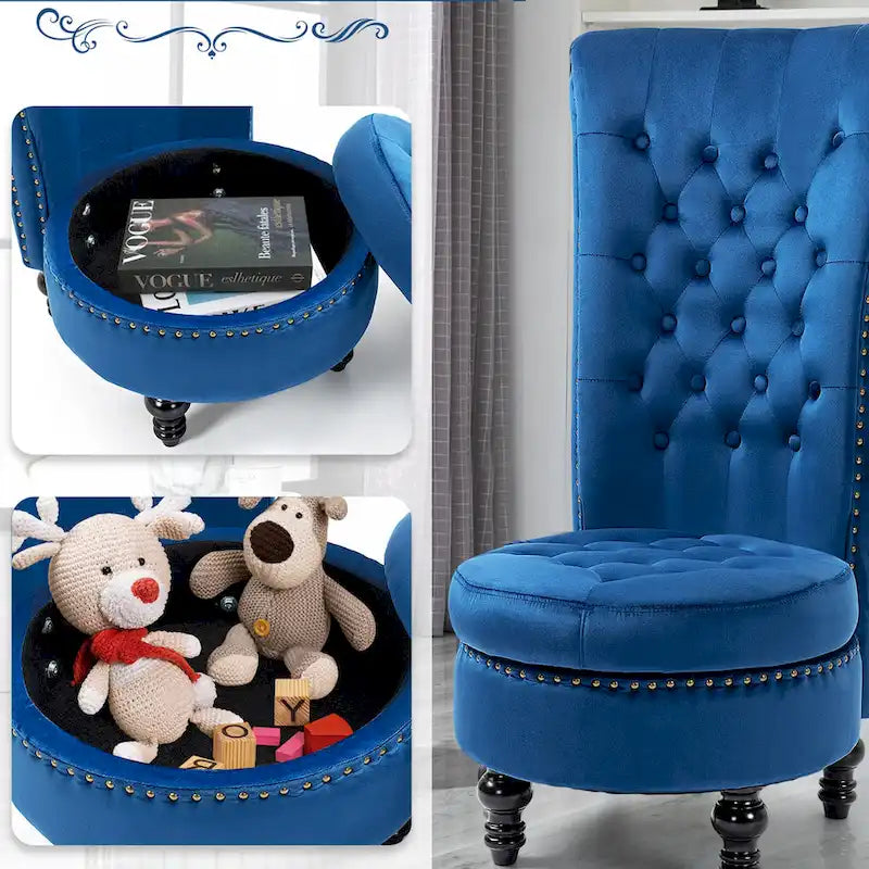 AVAWING High Back Throne Chair Velvet Armless Royal Accent Chair with Storage