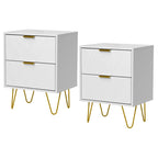 Set of 2 Nightstand 2 Drawer End Side Table Bedside Metal Legs Modern Bedroom Living Room