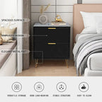 Set of 2 Nightstand 2 Drawer End Side Table Bedside Metal Legs Modern Bedroom Living Room