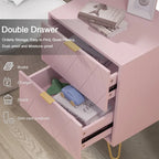 Set of 2 Nightstand 2 Drawer End Side Table Bedside Metal Legs Modern Bedroom Living Room