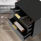 Set of 2 Nightstand 2 Drawer End Side Table Bedside Metal Legs Modern Bedroom Living Room