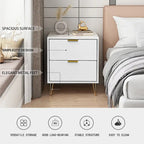 Set of 2 Nightstand 2 Drawer End Side Table Bedside Metal Legs Modern Bedroom Living Room