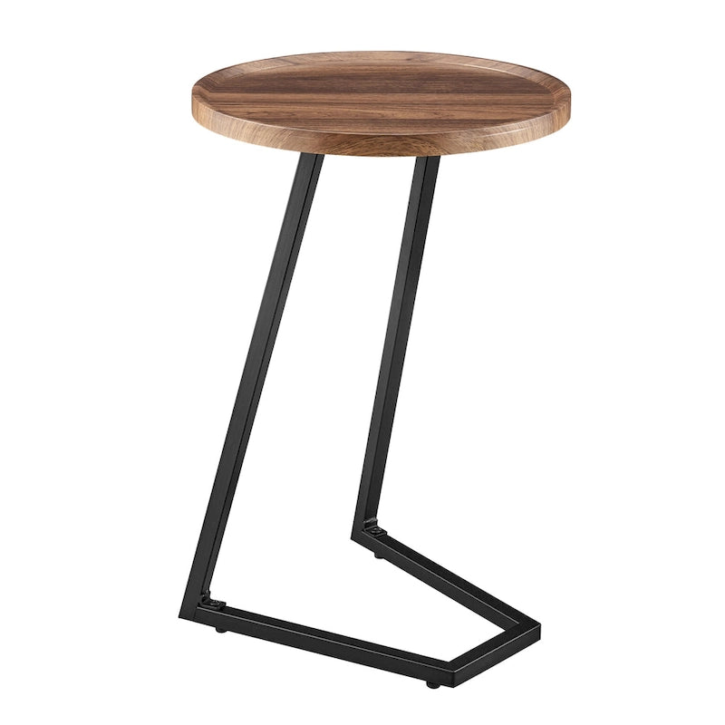 Addison Round Raised Lip Edge Angled Couch-Side Accent C-Table - Black Marble or Brown Walnut