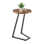 Addison Round Raised Lip Edge Angled Couch-Side Accent C-Table - Black Marble or Brown Walnut