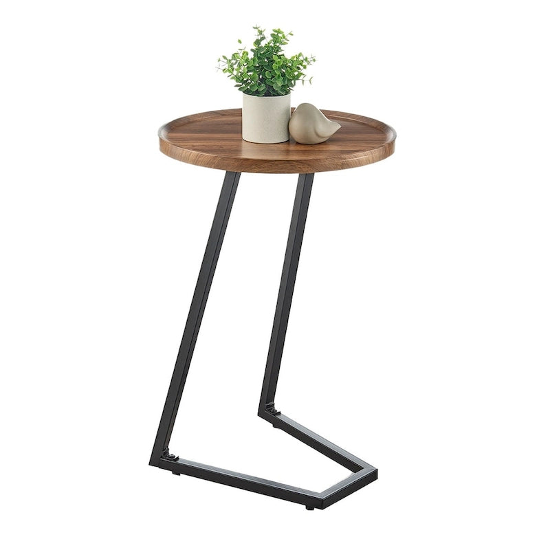 Addison Round Raised Lip Edge Angled Couch-Side Accent C-Table - Black Marble or Brown Walnut