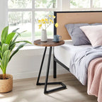 Addison Round Raised Lip Edge Angled Couch-Side Accent C-Table - Black Marble or Brown Walnut