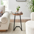 Addison Round Raised Lip Edge Angled Couch-Side Accent C-Table - Black Marble or Brown Walnut