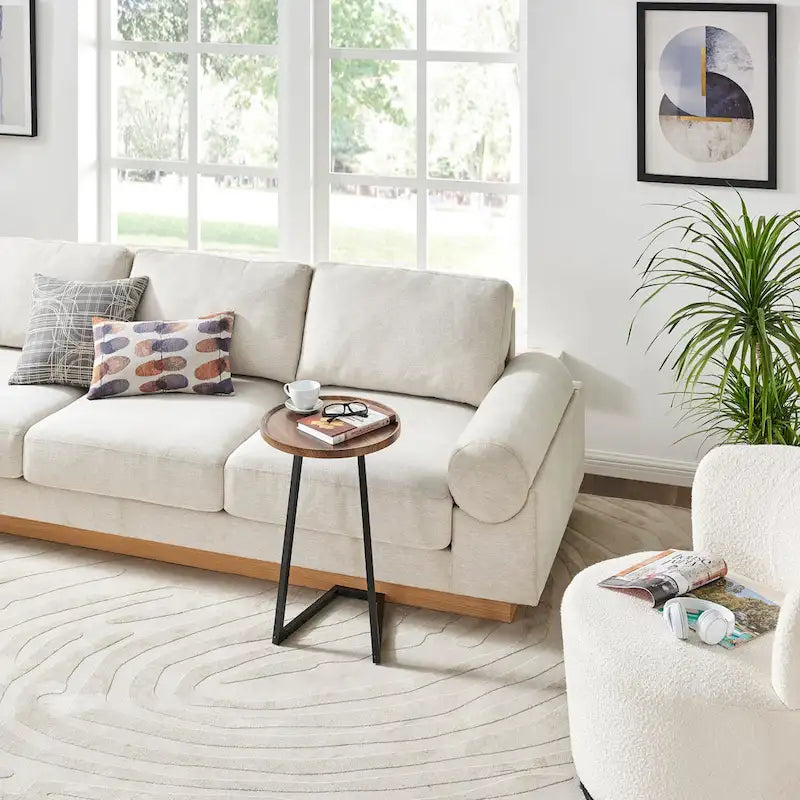 Addison Round Raised Lip Edge Angled Couch-Side Accent C-Table - Black Marble or Brown Walnut