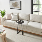 Addison Round Raised Lip Edge Angled Couch-Side Accent C-Table - Black Marble or Brown Walnut