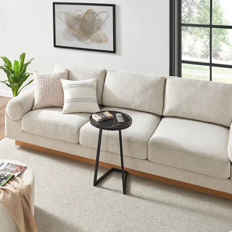 Addison Round Raised Lip Edge Angled Couch-Side Accent C-Table - Black Marble or Brown Walnut