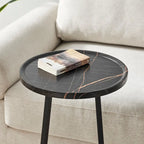 Addison Round Raised Lip Edge Angled Couch-Side Accent C-Table - Black Marble or Brown Walnut