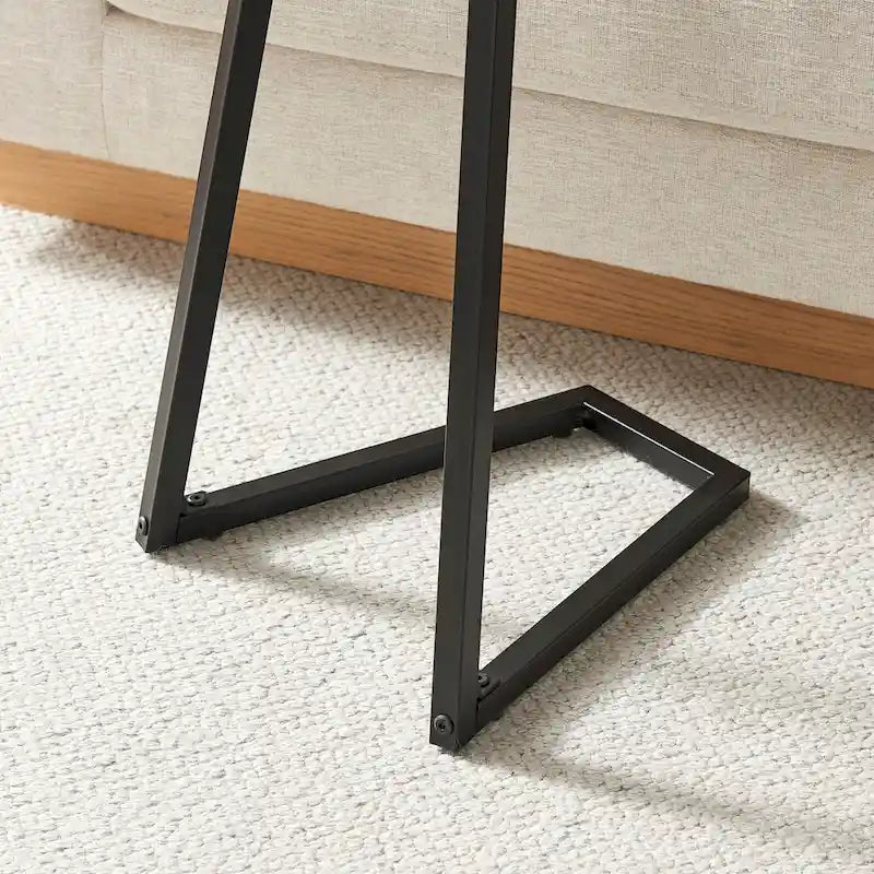 Addison Round Raised Lip Edge Angled Couch-Side Accent C-Table - Black Marble or Brown Walnut