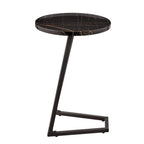 Addison Round Raised Lip Edge Angled Couch-Side Accent C-Table - Black Marble or Brown Walnut