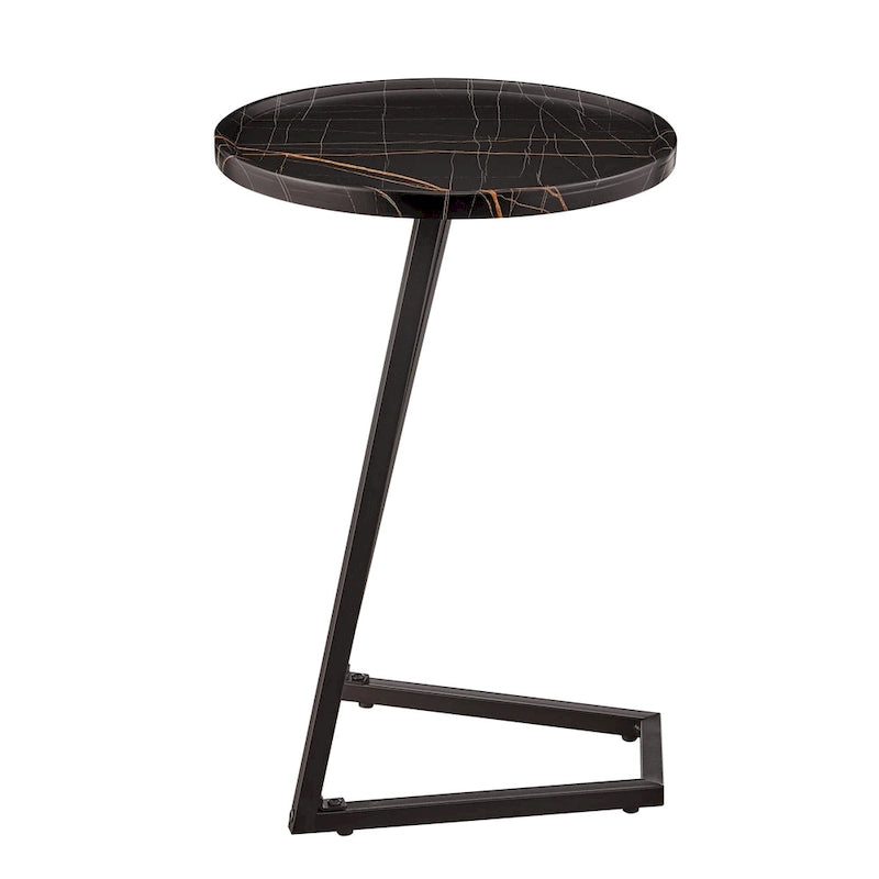Addison Round Raised Lip Edge Angled Couch-Side Accent C-Table - Black Marble or Brown Walnut