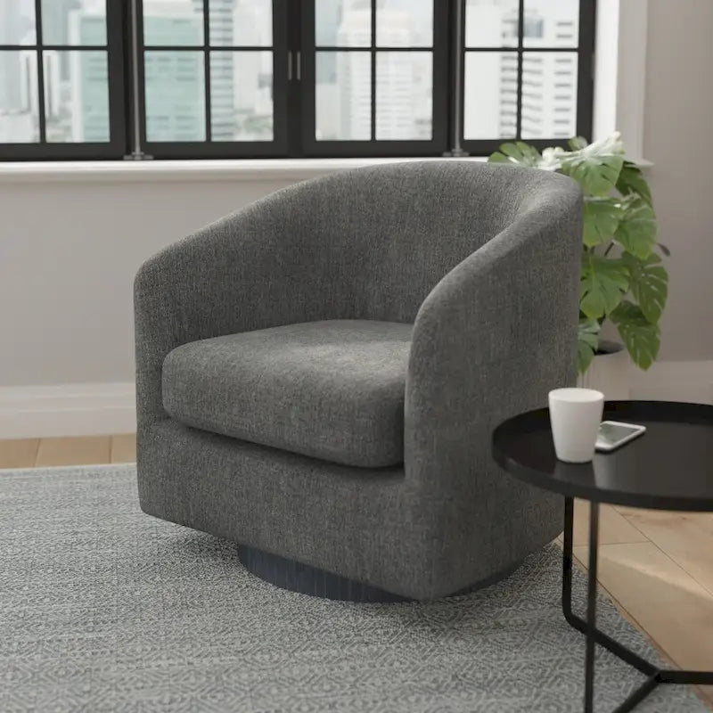 Barrel Accent Chair with 360 Swivel Vinyl Wrapped Base