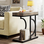 2 Tiers C Shaped Narrow End Chairside Table for Living Room