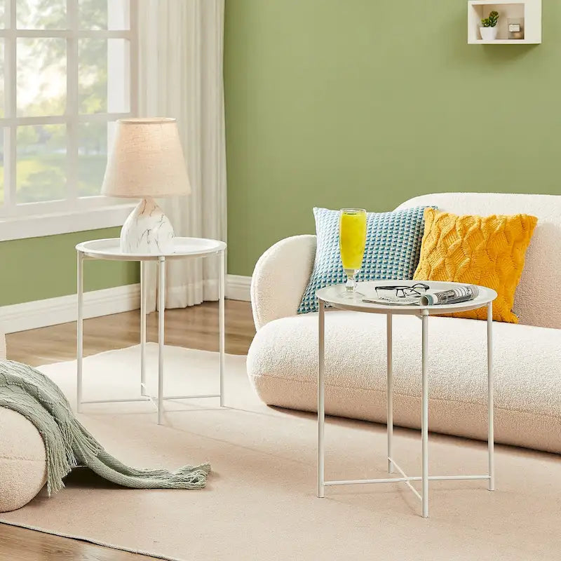 VECELO Modern Side Table with Round Removable Tray,Beige (Set of 1/Set of 2)