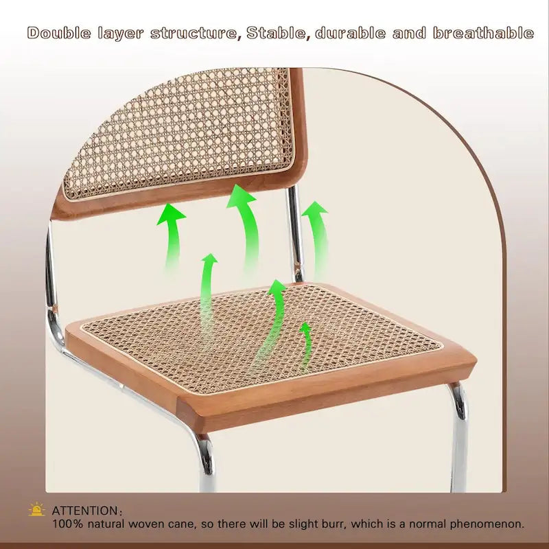 Rattan Dining Chairs Set of 2 Mid Century Modern Dining Room Chairs with Natural Rattan Woven Backrest and Seat