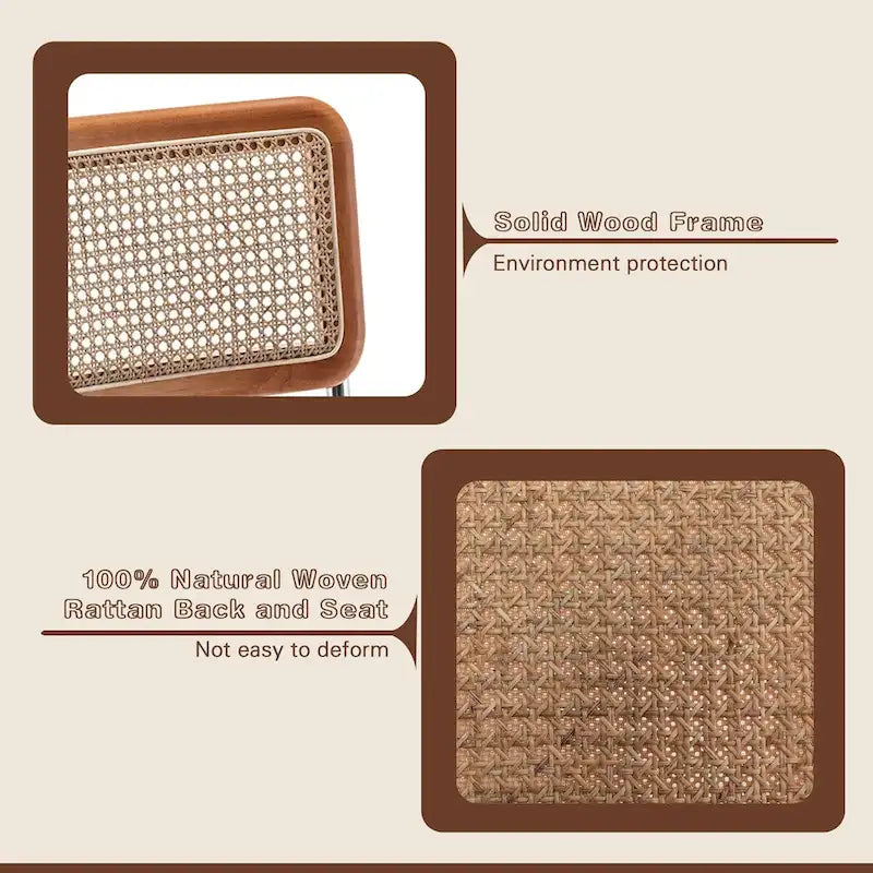 Rattan Dining Chairs Set of 2 Mid Century Modern Dining Room Chairs with Natural Rattan Woven Backrest and Seat