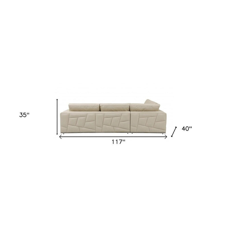 HomeRoots Beige Italian Leather Reclining L Shaped Two Piece Corner Sectional - 117
