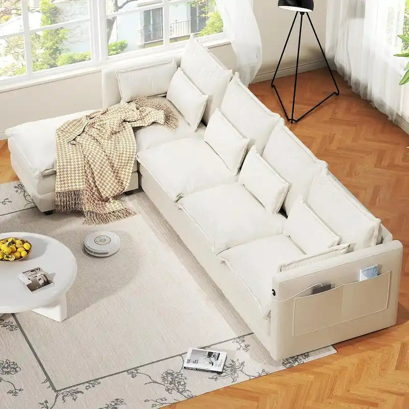Modular Sectional Sofa L Shaped Couch, 3/4 Seat Sofa Set with Ottoman, Chenille Fabric