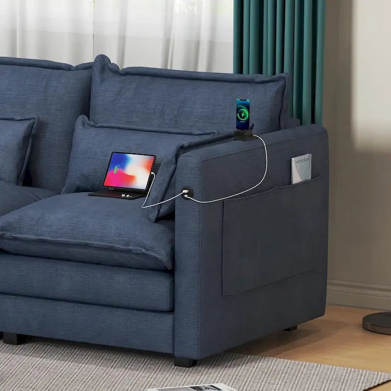 Modular Sectional Sofa L Shaped Couch, 3/4 Seat Sofa Set with Ottoman, Chenille Fabric